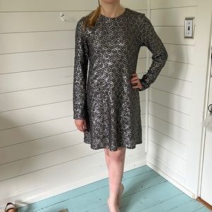 Zara Size S Sequin Mini Dress long sleeve blue & silver